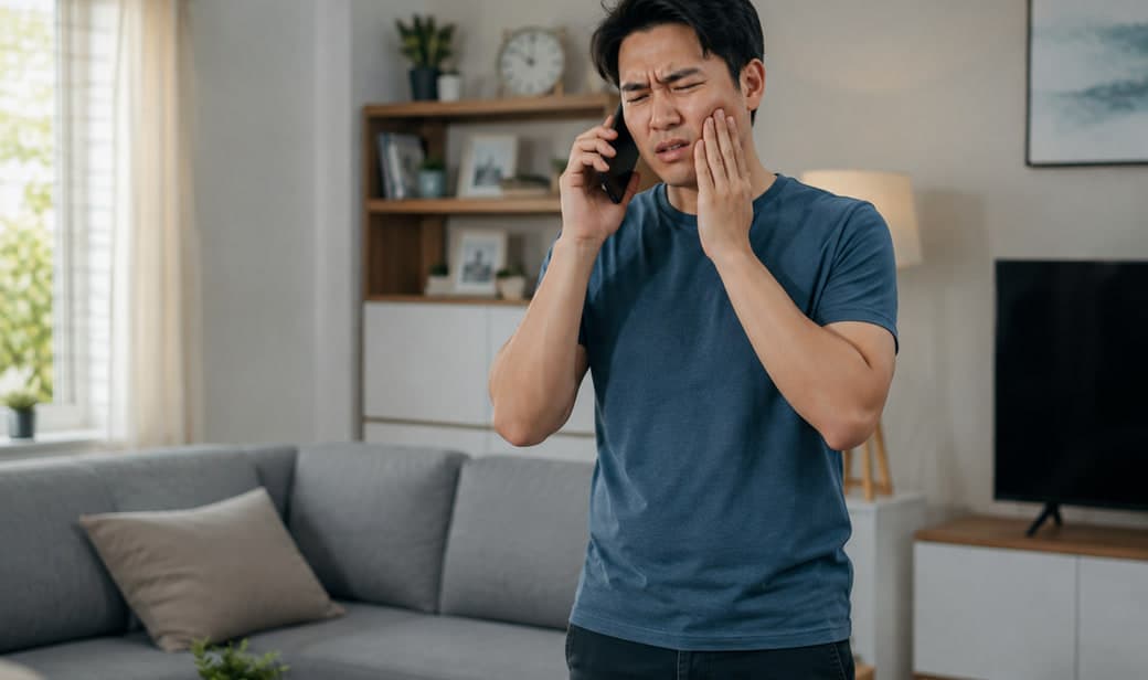 Patient calling the dental practice about tooth pain