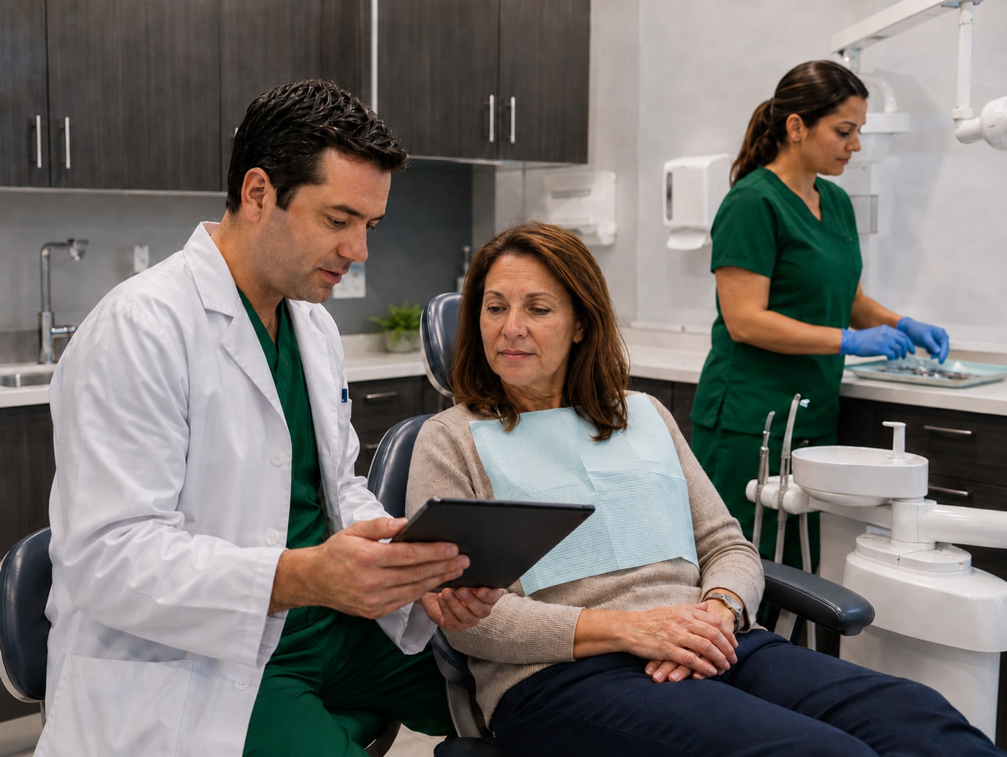 Dentist reviewing treatment information with a patient